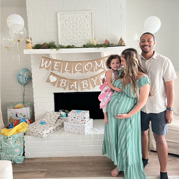 Green Stripped Off Shoulder Front Tie Maternity Dress! 🤍 - Picture 5 of 6